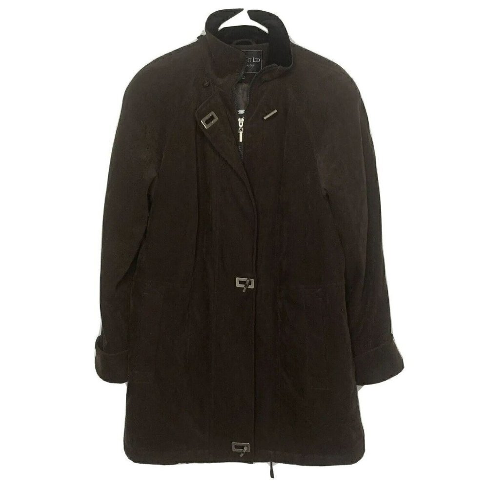 Fleet Street Womens SM Faux Suede Toggle Button Zip Front Chocolate Brown Jacket